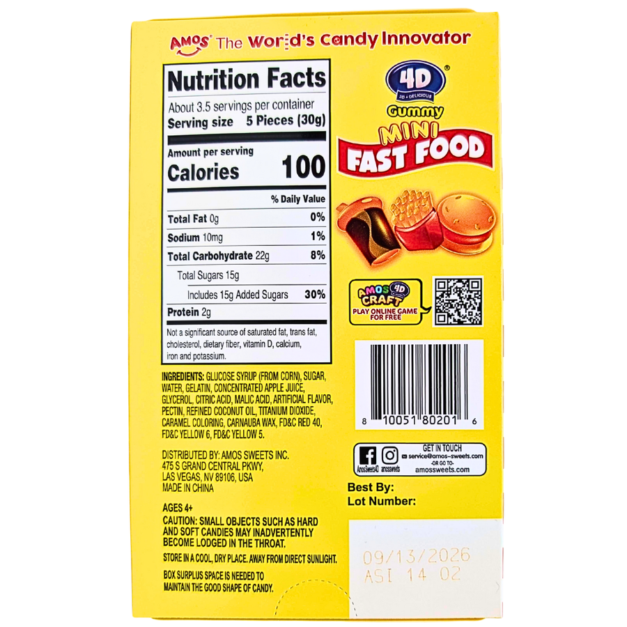 Amos 4D Gummy Blocks — nutrition label